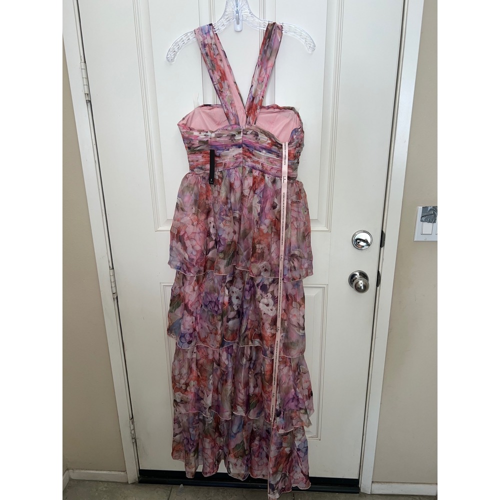 Lulus Dayanara Pink Multi Floral Fairycore Prom Tiered Maxi Dress Sz M - Picture 6 of 7